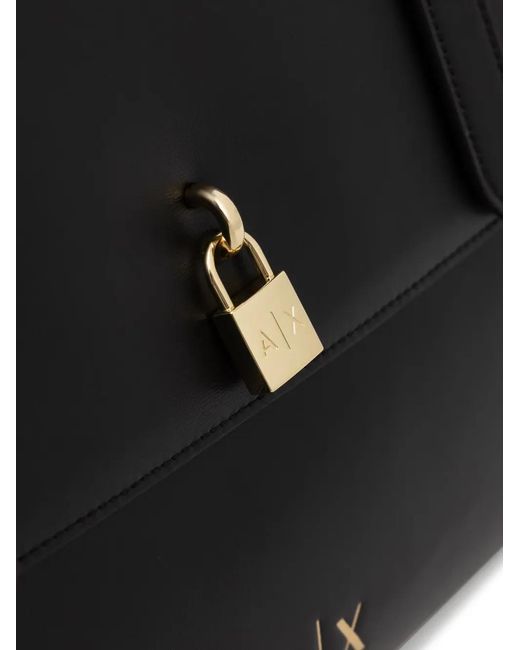 ARMANI EXCHANGE Black Logo-Print Padlock-Detail Tote Bag
