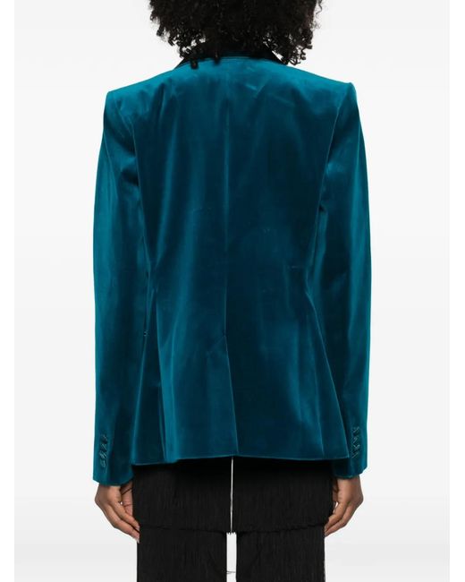 Rabanne Blue Single-Breasted Velvet Jacket