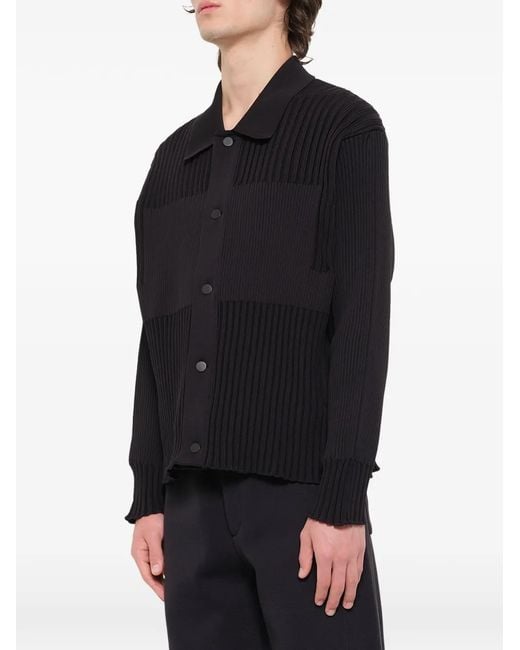 CFCL Black Fluted Shirt-Collar Cardigan for men