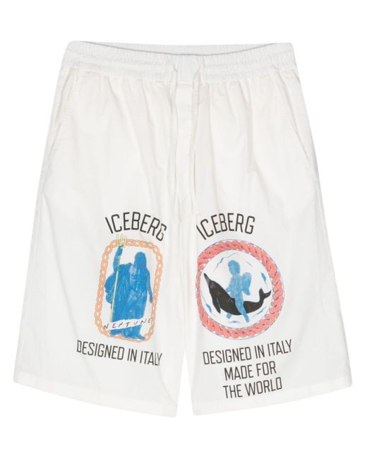 Iceberg White Roma-print Cotton Shorts for men