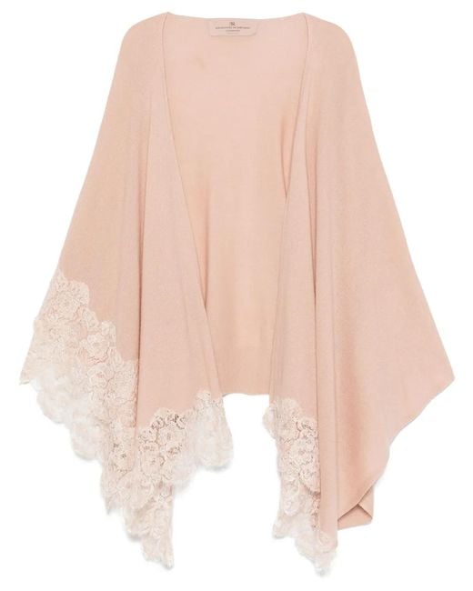 Ermanno Scervino Natural Lace-Trim Cape