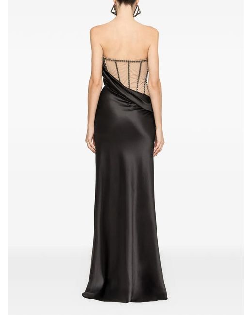 Nissa Black Crystal-Embellished Satin Maxi Dress