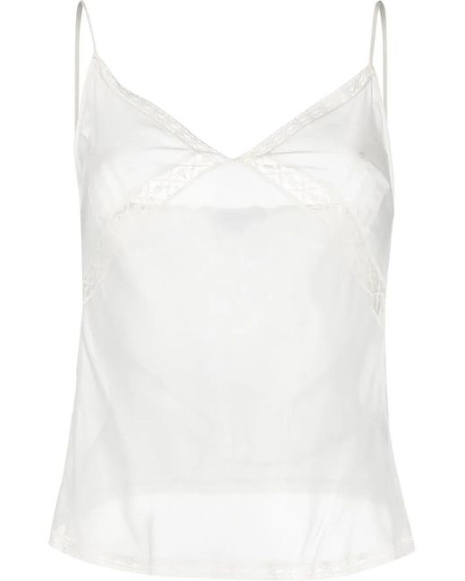 Patrizia Pepe White Sheer Lace-Trim Cami Top