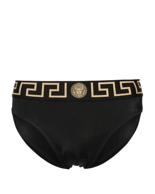 メンズ Versace グレカ ボーダー トランクス水着 Black