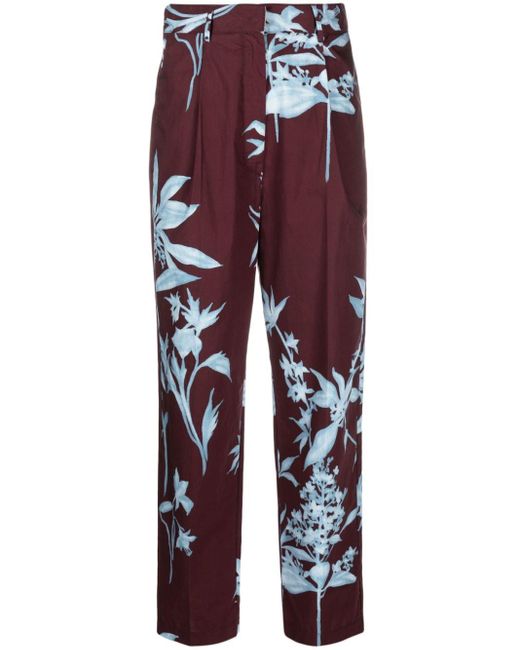Forte Forte Red Floral-pattern Cotton Straight-leg Trousers