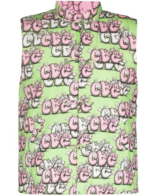 Comme des Garçons Green X Kaws Cartoon Logo Gilet for men