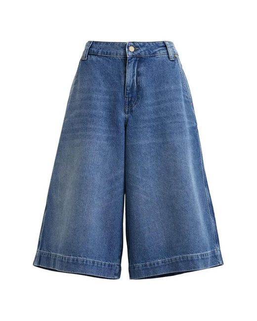 Essentiel Antwerp Blue Woodstock-Embroidered Denim Shorts