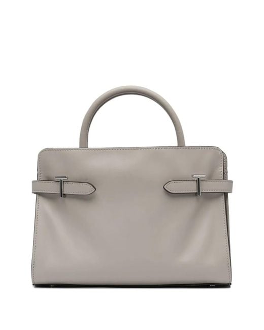 Le Tanneur Gray Leather Buckled Tote Bag