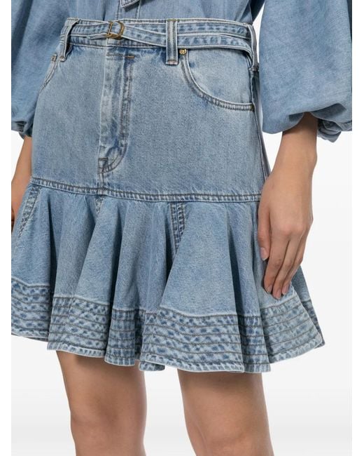 Zimmermann Blue Ruffled Denim Skirt