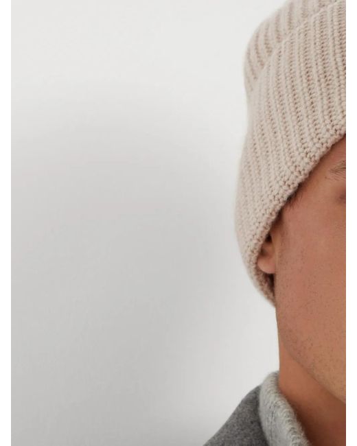 Brunello Cucinelli Natural Cashmere Rib-Knit Beanie for men