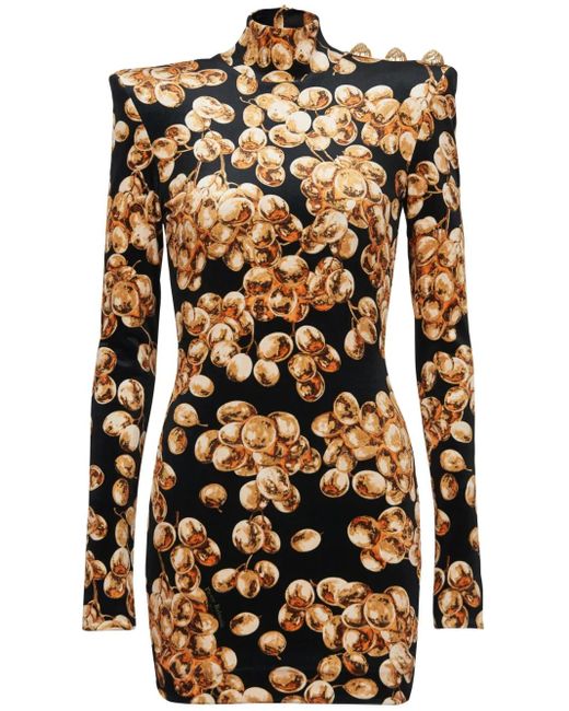 Balmain プリント ベルベット ミニドレス Black