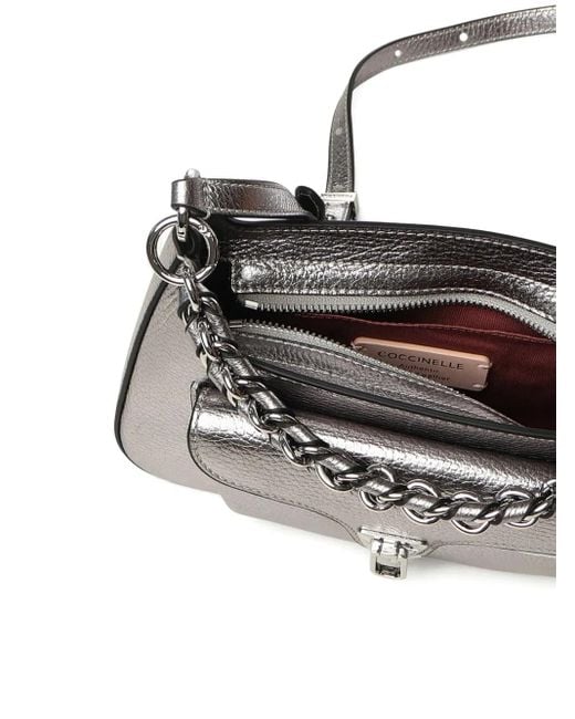 Coccinelle White Chain-Embellished Leather Cross Body Bag