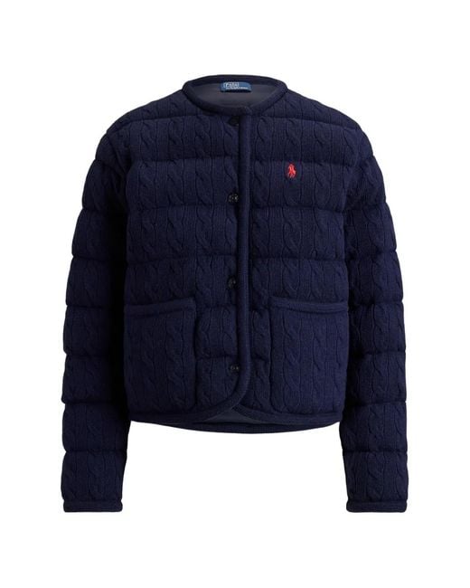 Polo Ralph Lauren Blue Cable-Knit Quilted Jacket