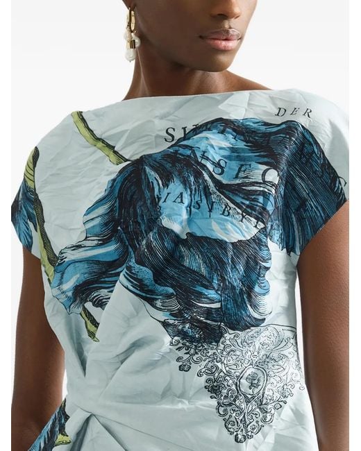 Erdem Blue Floral Asymmetric Top