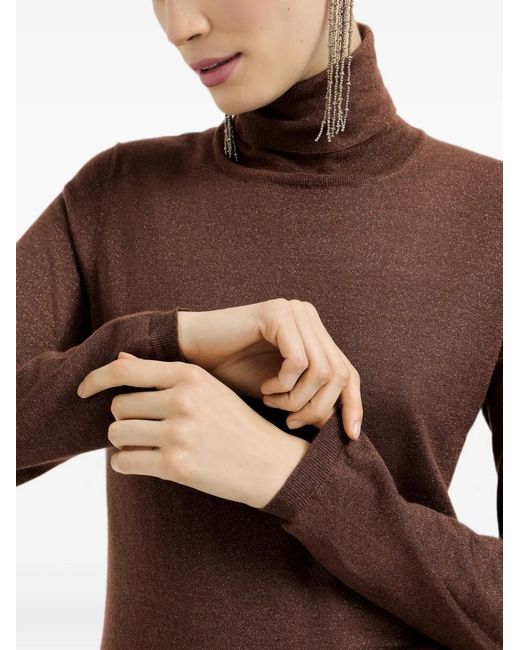 Brunello Cucinelli Brown Sparkling Cashmere And Silk Lightweight Turtleneck Sweater