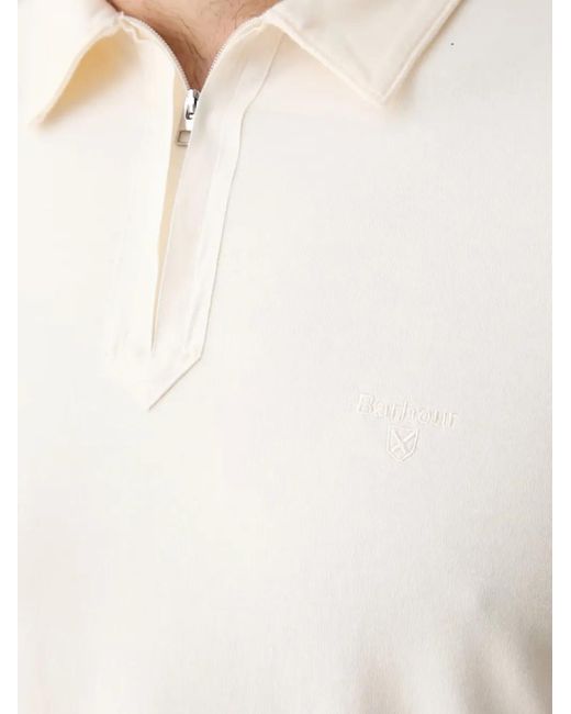 Barbour White Crakehall Zip-Fastening Cotton Polo Shirt for men
