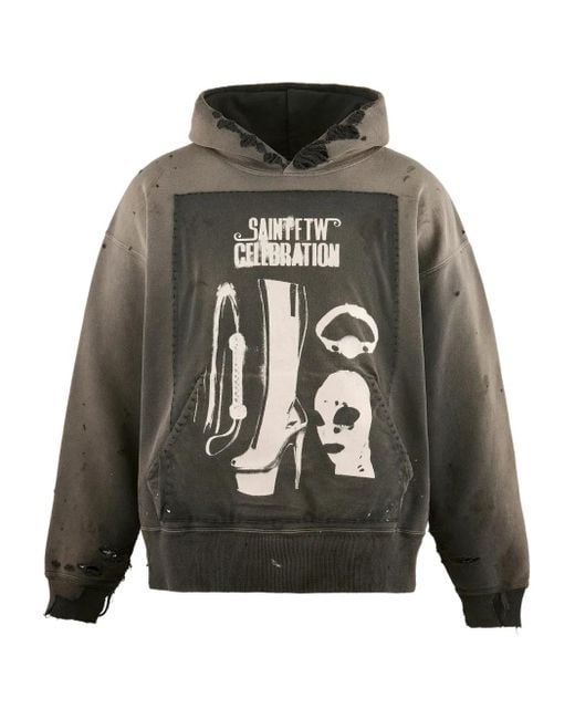 SAINT Mxxxxxx Gray Graphic Hoodie for men