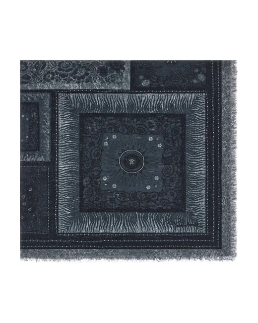 Roberto Cavalli Blue Zebra-Pattern Logo-Detail Shawl for men
