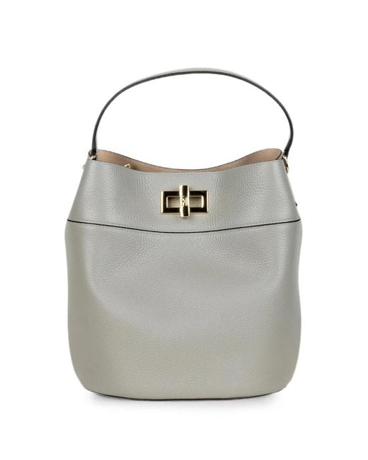 Furla Gray Twist-Lock Leather Shoulder Bag