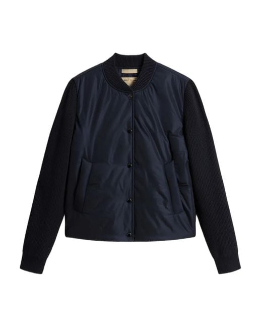 Woolrich Blue Hybrid Nylon Bomber Jacket