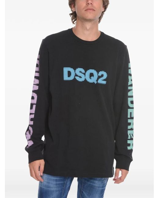 DSquared² Black Logo-Print Long-Sleeve T-Shirt for men