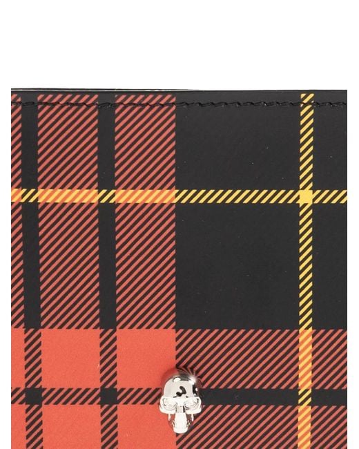 McQueen Red Skull-Detail Tartan-Pattern Wallet for men