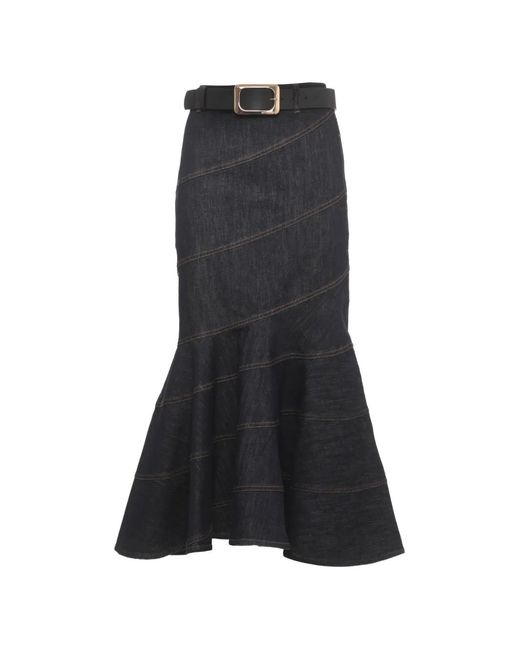 Self-Portrait Blue Denim Belted Midi Skirt