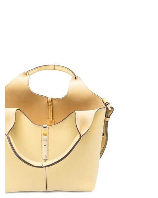 Tod's Natural Leather Mini Tote Bag With Branded Metal Bar Accessory