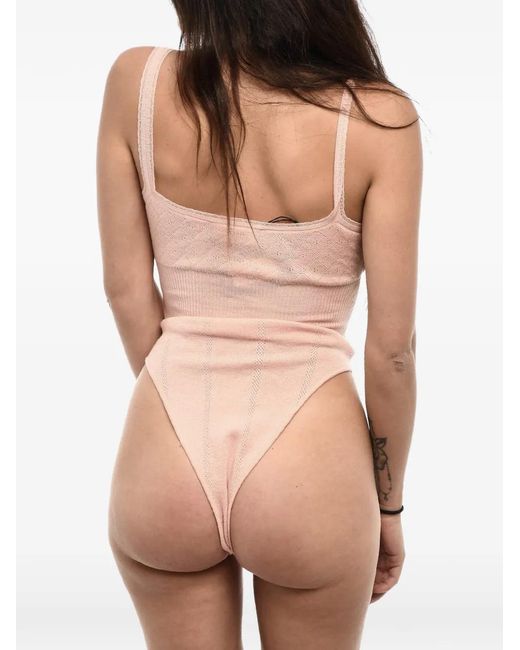 DSquared² Pink Pointelle-Knit Sleeveless Bodysuit