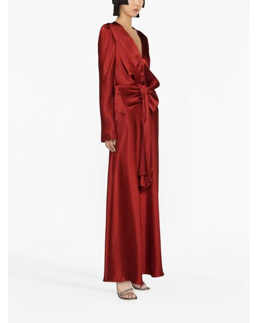 Alberta Ferretti Red Bow-Detail Draped Gown