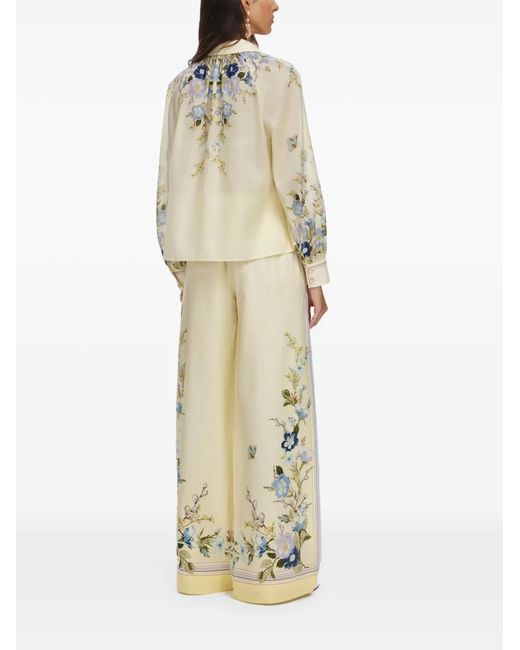 Self-Portrait White Floral-Print Palazzo Pants