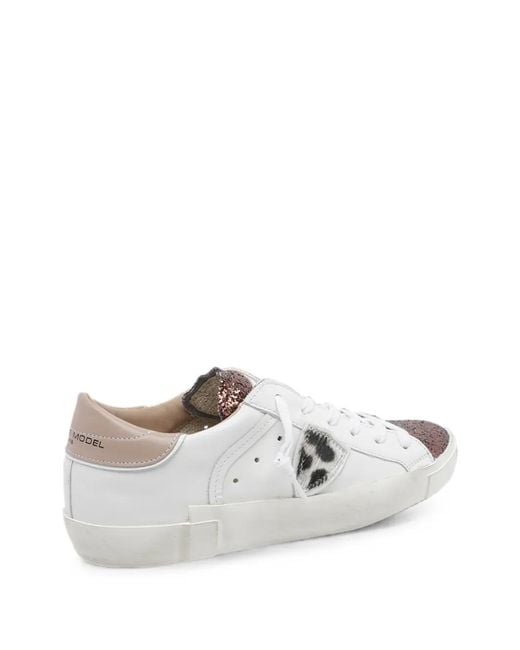 Philippe Model White Prsx Glitter-Panel Sneakers