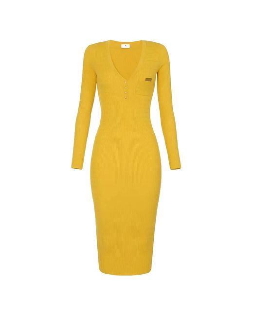 Elisabetta Franchi Yellow Micro-Braided Dress