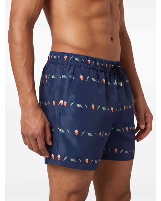 Paul Smith Blue Drawstring Patterned Swim Shorts for men