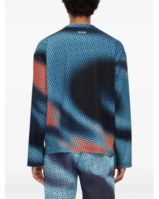 MSGM Blue Chemise À Pois Manches Longues for men