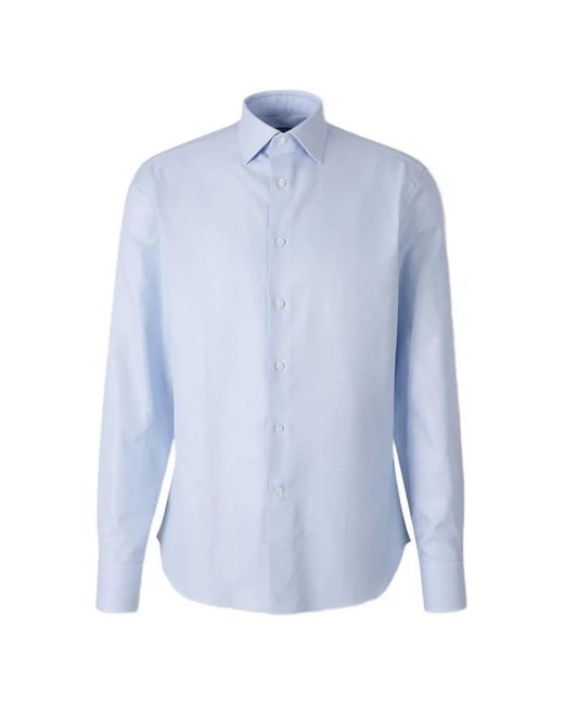 Canali Blue Micro-Patterned Long-Sleeved Shirt for men