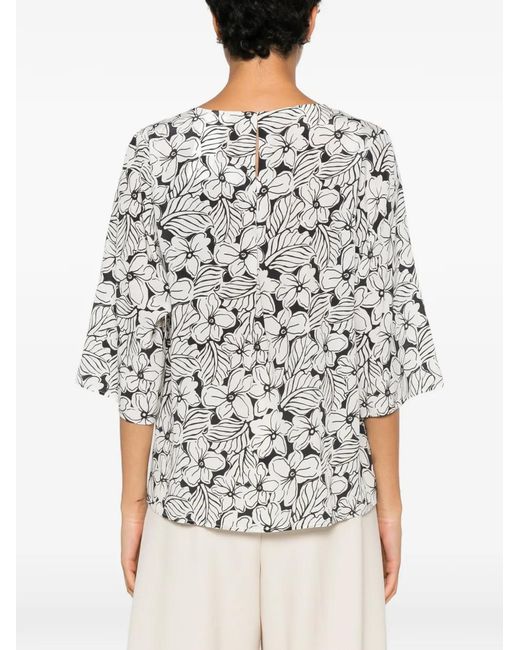 Weekend by Maxmara White Floral-Print Silk Blouse