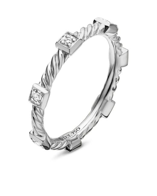 David Yurman White 18Kt Cable Collectibles Diamond Stack Ring (2Mm)