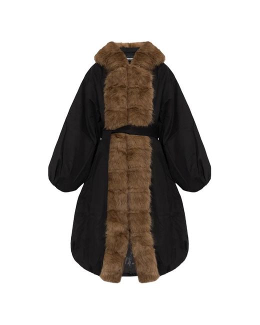 ROTATE BIRGER CHRISTENSEN Black Faux-Fur Collar Coat