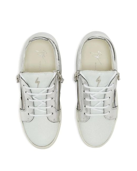 Giuseppe Zanotti White Nicki Metallic Leather Zip-Detail Sneakers