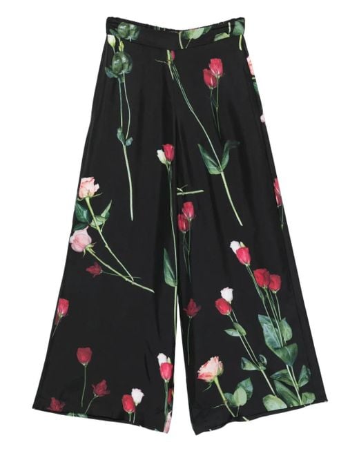 Antonio Marras Black Floral-Print Wide-Leg Trousers