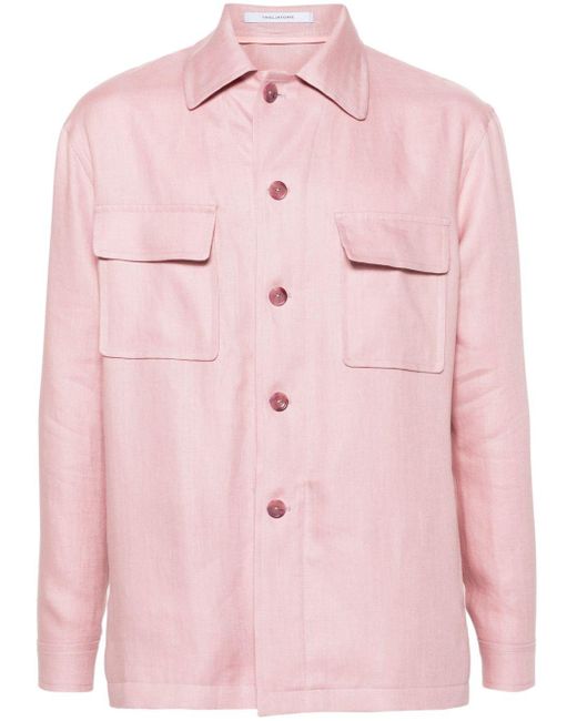 Tagliatore Geknöpfte Hemdjacke aus Leinen in Pink für Herren