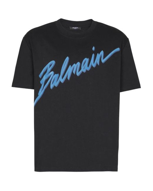 Balmain Black Flocked-Finish T-Shirt for men