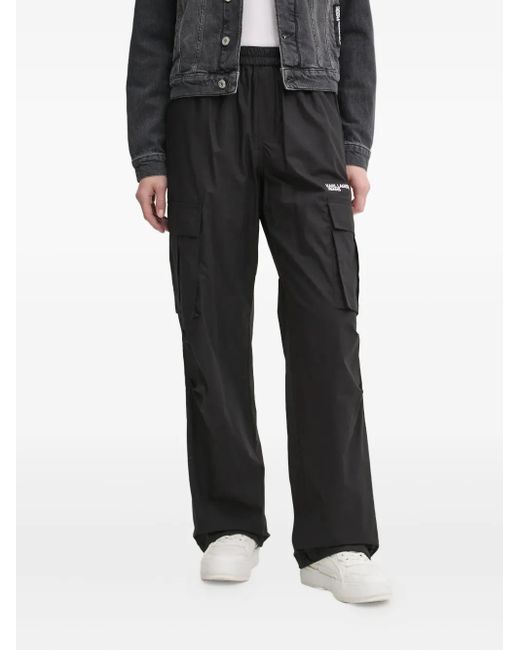 Karl Lagerfeld Black Logo-Embroidered Cargo Pants