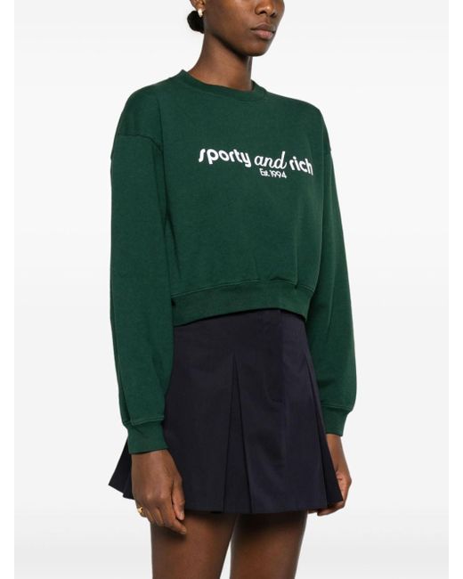 Sporty Rich Logo Print Cropped Sweatshirt in Green Lyst