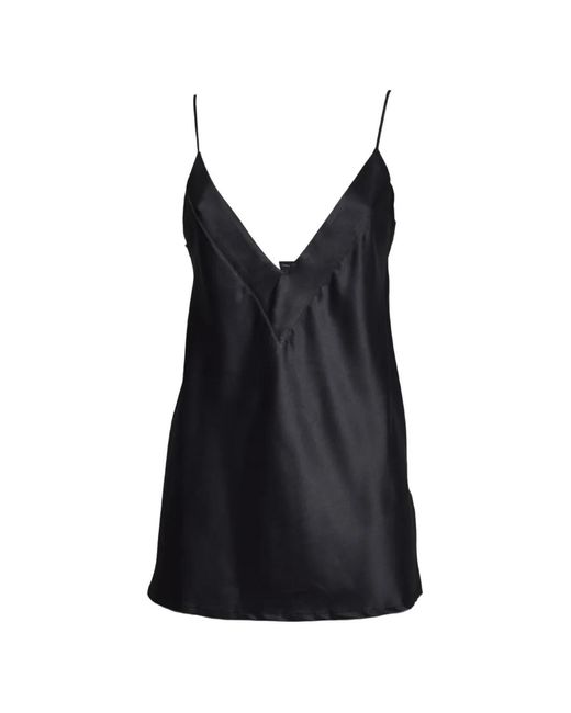 SOLOTRE Black Satin-Finish V-Neck Camisole Top