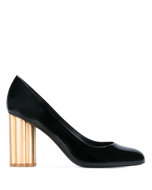 Schoenen damesschoenen Pumps FERRAGAMO zwart lederen stiletto Sling rug Maat 8 AA gemaakt in Italië puntige tenen en 2,5 "hakken gouden gancini met decoratie 