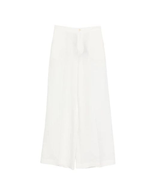 Twinset White Linen Blend Wide Leg Trousers