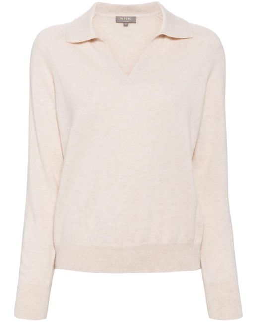 N.Peal Cashmere Natural Polo Collar Cashmere Cardigan