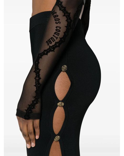 Versace Jeans Couture Black Decorative-Button Midi Skirt